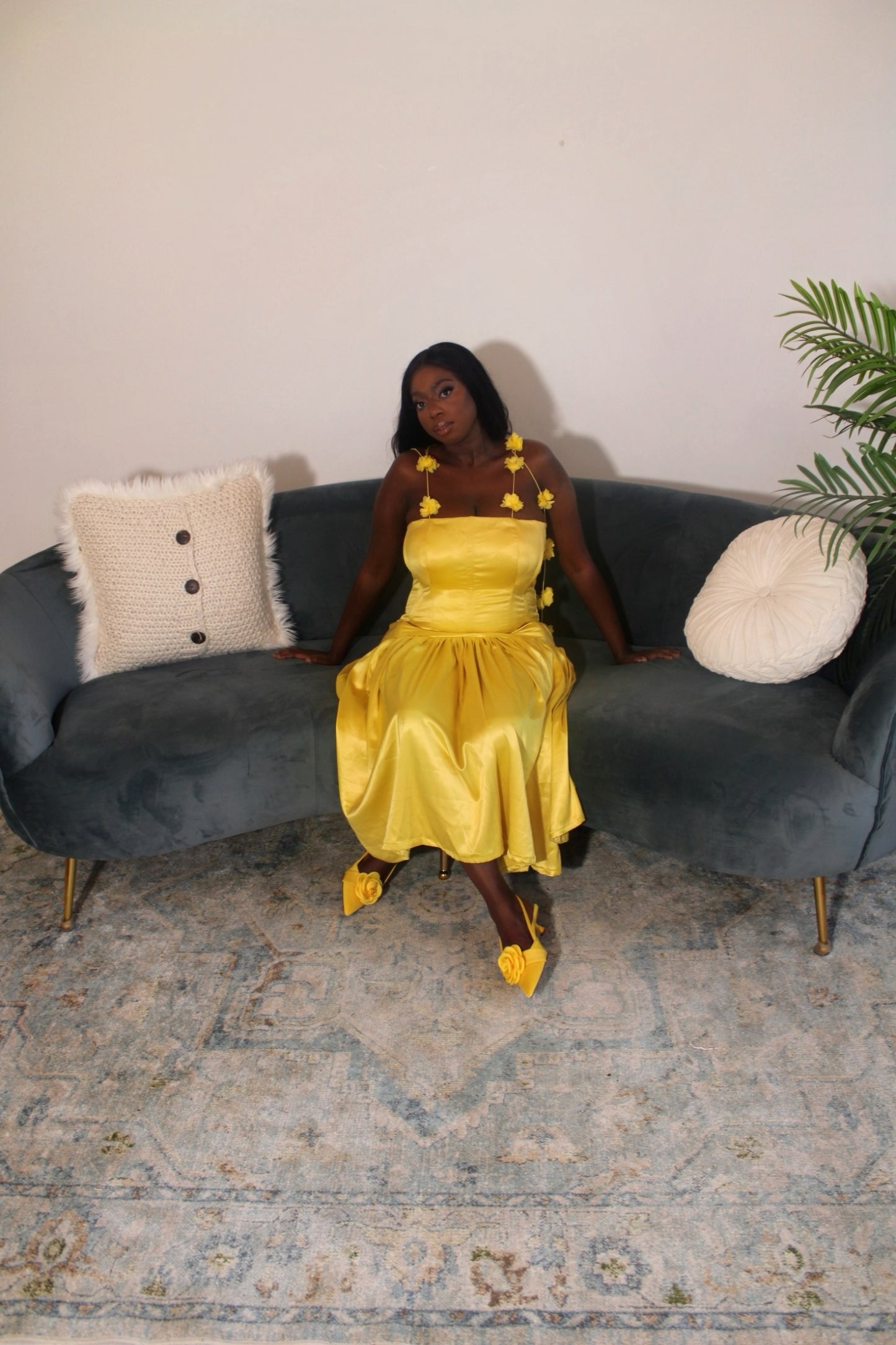 Yellow Midi Marahaba Petals Dress