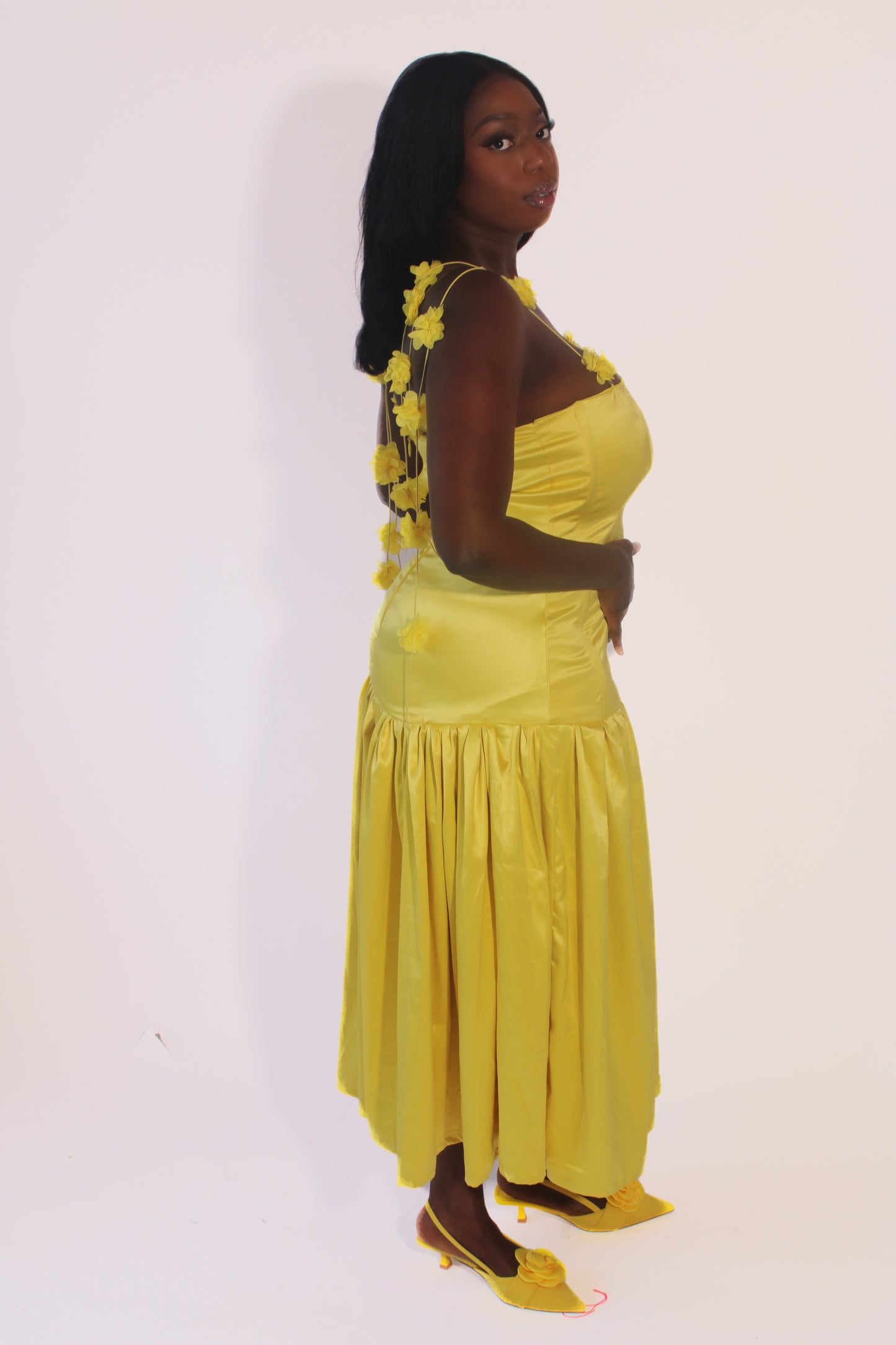 Yellow Midi Marahaba Petals Dress