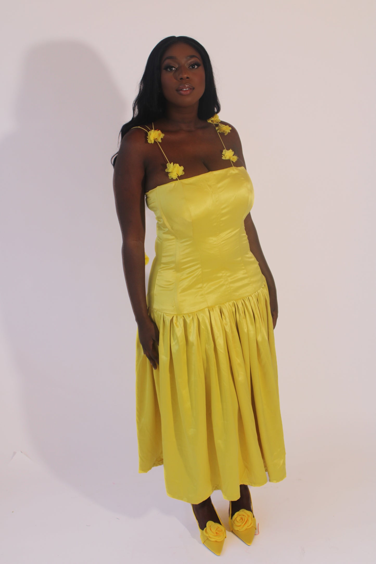 Yellow Midi Marahaba Petals Dress