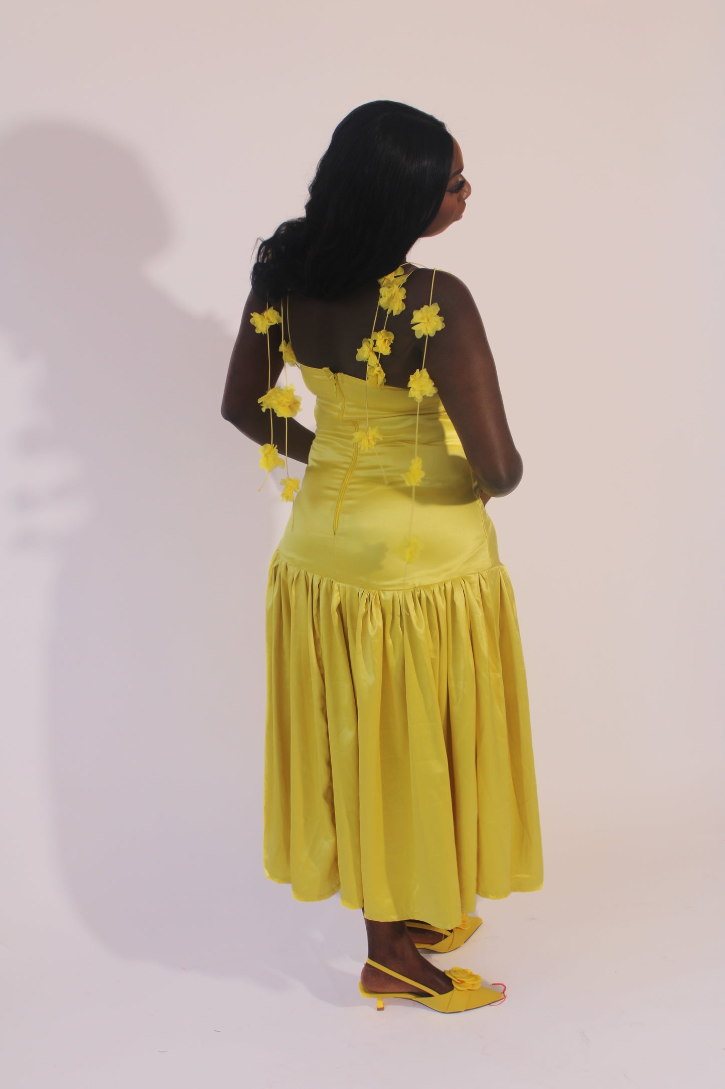 Yellow Midi Marahaba Petals Dress