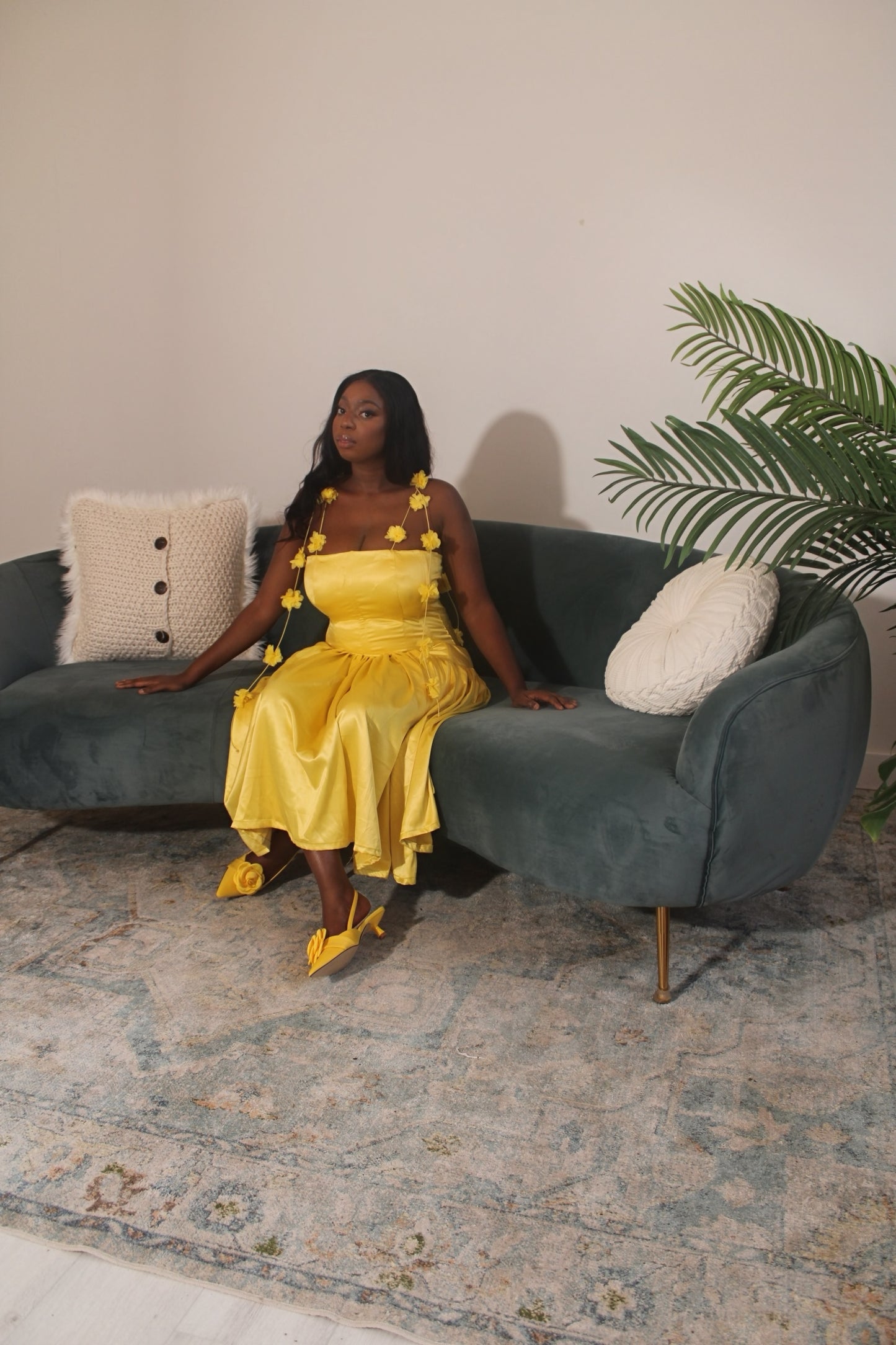 Yellow Midi Marahaba Petals Dress